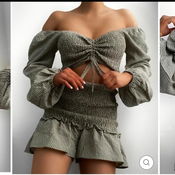 Sage green gingham print two piece skort set nwt - Picture 3 of 14